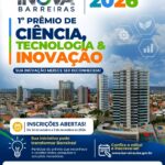 Cartaz do Prêmio Inova Barreiras 2026 com inscrições de 16 de outubro a 3 de novembro