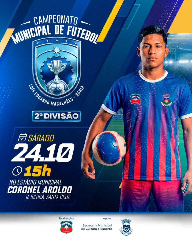 Cartaz da abertura do Campeonato Municipal de Futebol da Segunda Divisão de LEM, em 24 de outubro, às 15h